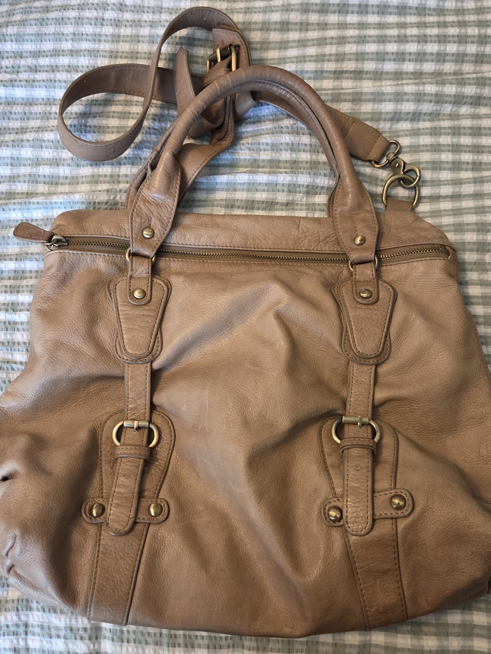 Sabina Tan Leather Satchel with Adjustable Strap